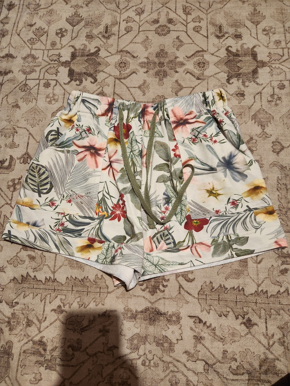 Floral Tie-Waist Women's Shorts - White with Multicolor Print